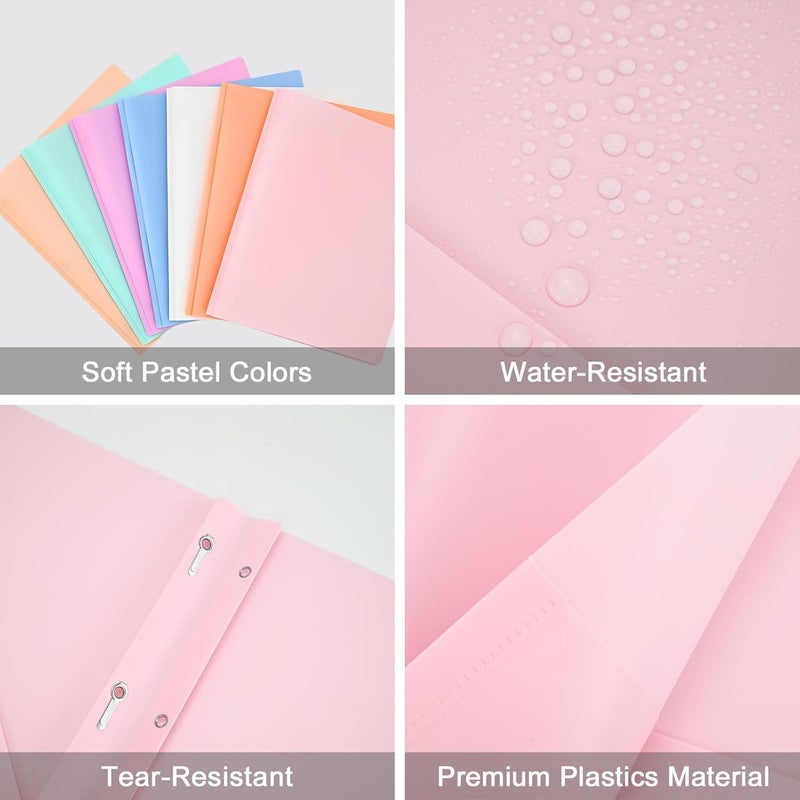 XRUNMIX Two-Pocket-Folders with 3 Prongs, Letter Size Plastic Folders with Pockets and Prongs, Poly Plastic Folders for Office & School. 6 Pastel Colors (Pink - 6 Packs) - Image 3